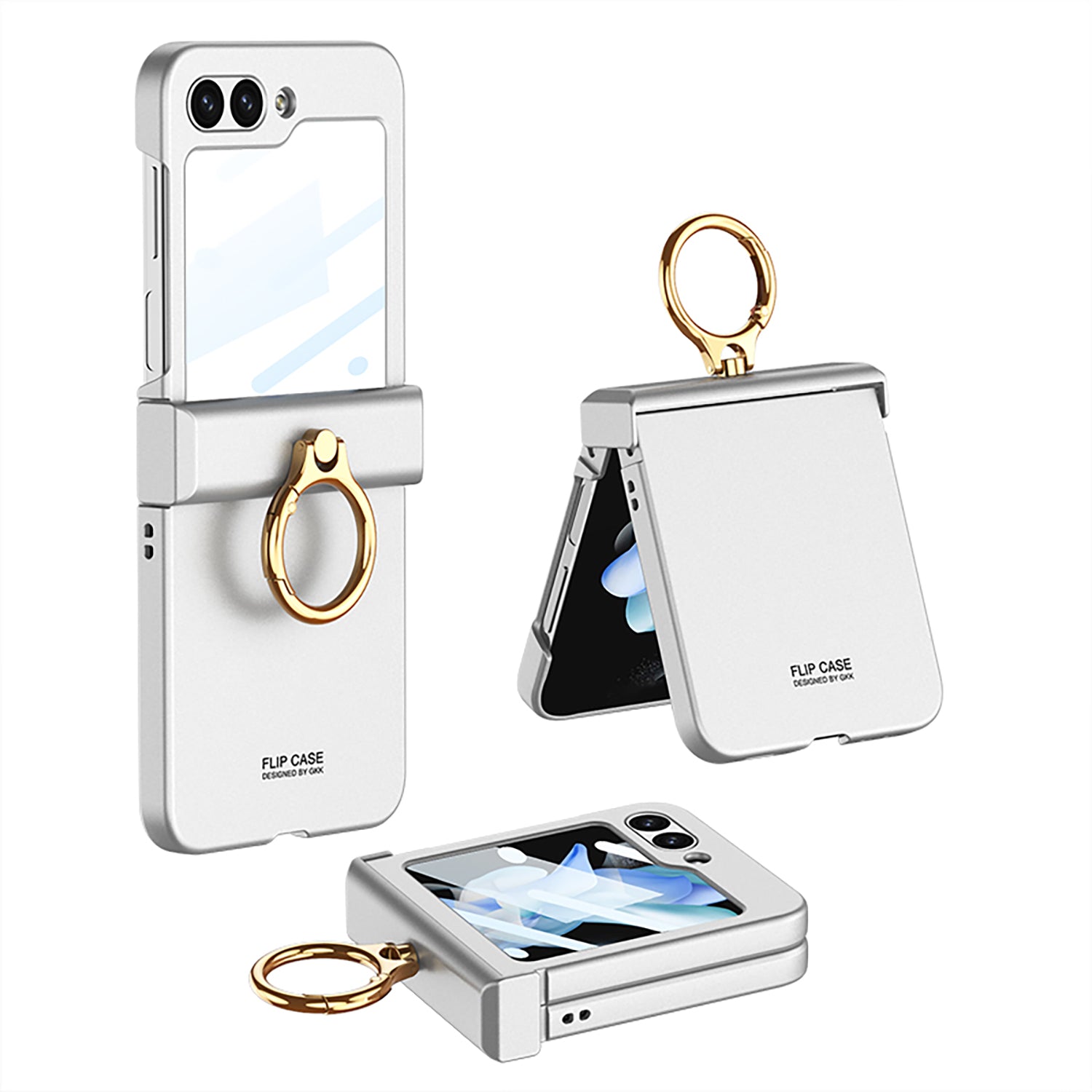 GKK For Samsung Galaxy Z Flip5 5G All-inclusive Hinge Phone Shell Tempered Glass Film Plastic Phone Case with Ring Holder GKK For Samsung Galaxy Z Flip5 5G All-inclusive Hinge Phone Shell Tempered Glass Film Plastic Phone Case with Ring Holder